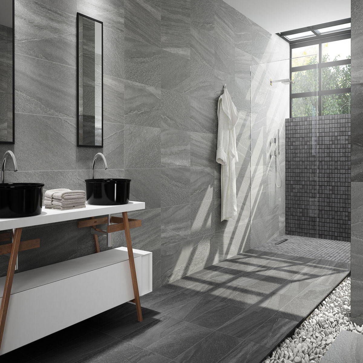 Salle de bains avec sol Falcon Relief Grey