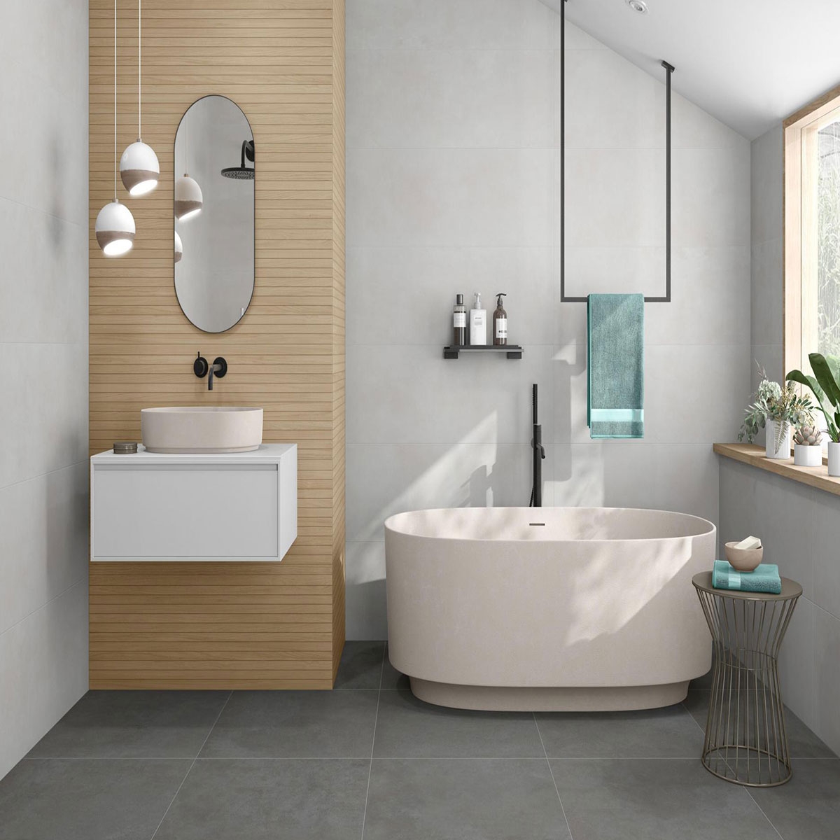 Bathroom with flooring ES Omnia Argent 60x60
