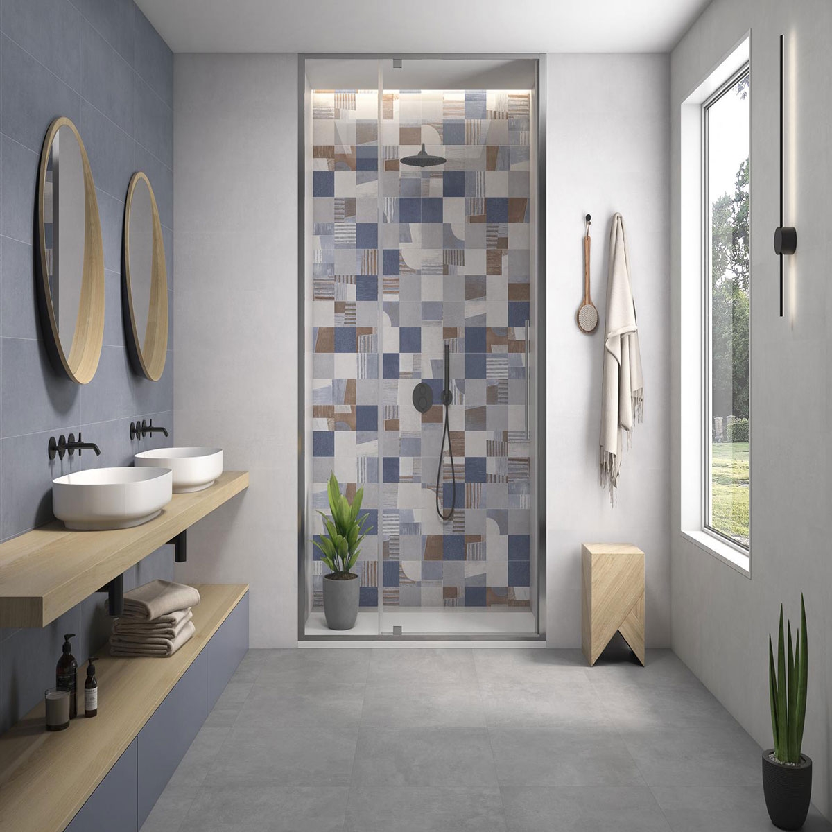 Badezimmer mit Boden ES Omnia Ash 60x60 (Box 1,44 m²)