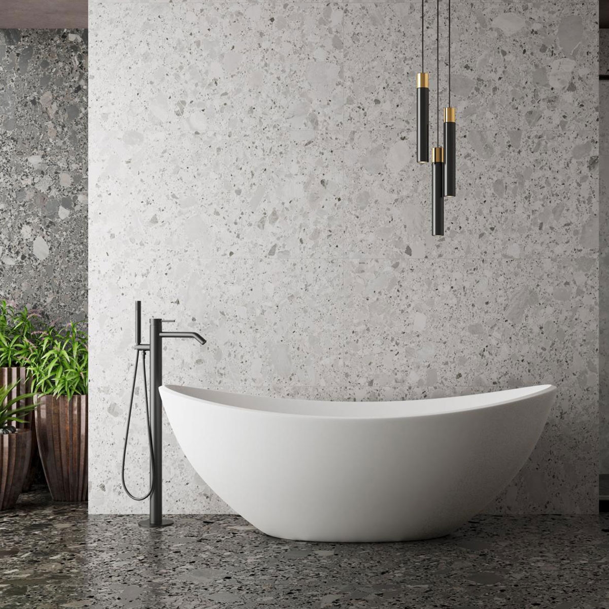 Interior con pavimento Pietra Di Gre Grigio Antic 60x120