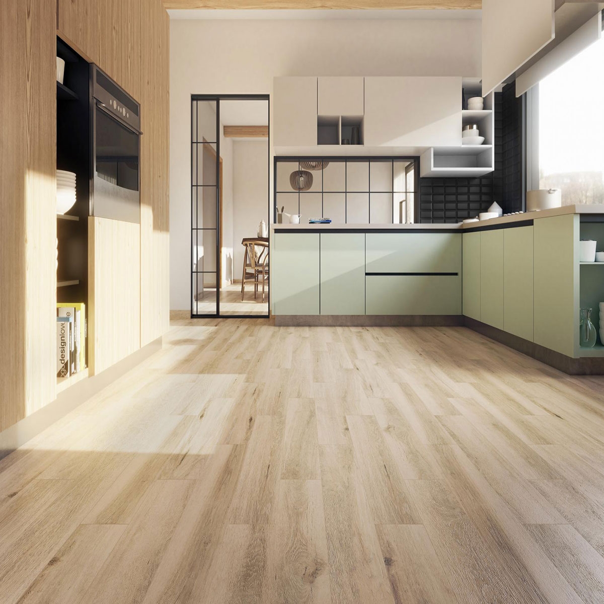 Kitchen with pavement Forest Taupe 15x90