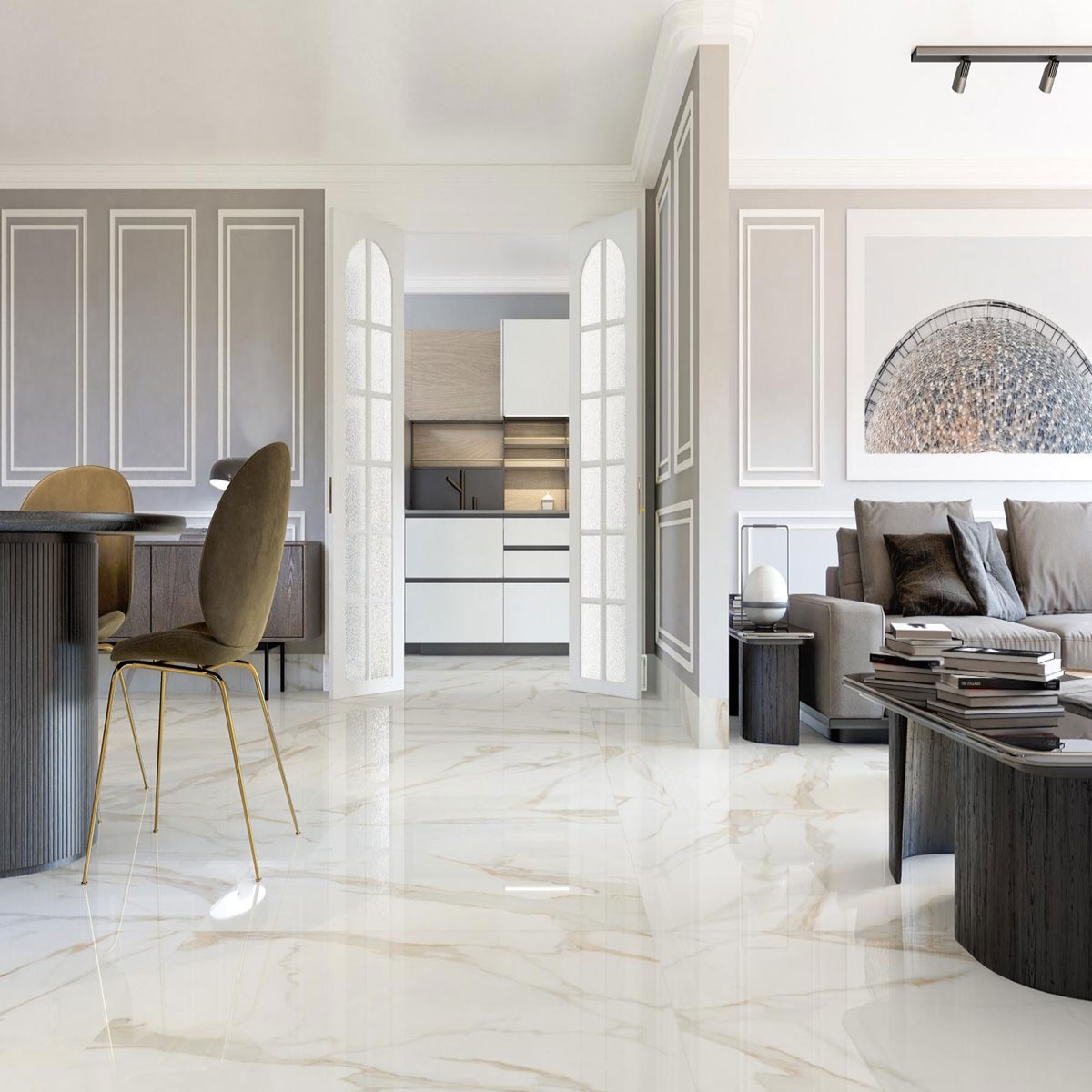 Intérieur avec revêtement poli Calacata Gold 60x120