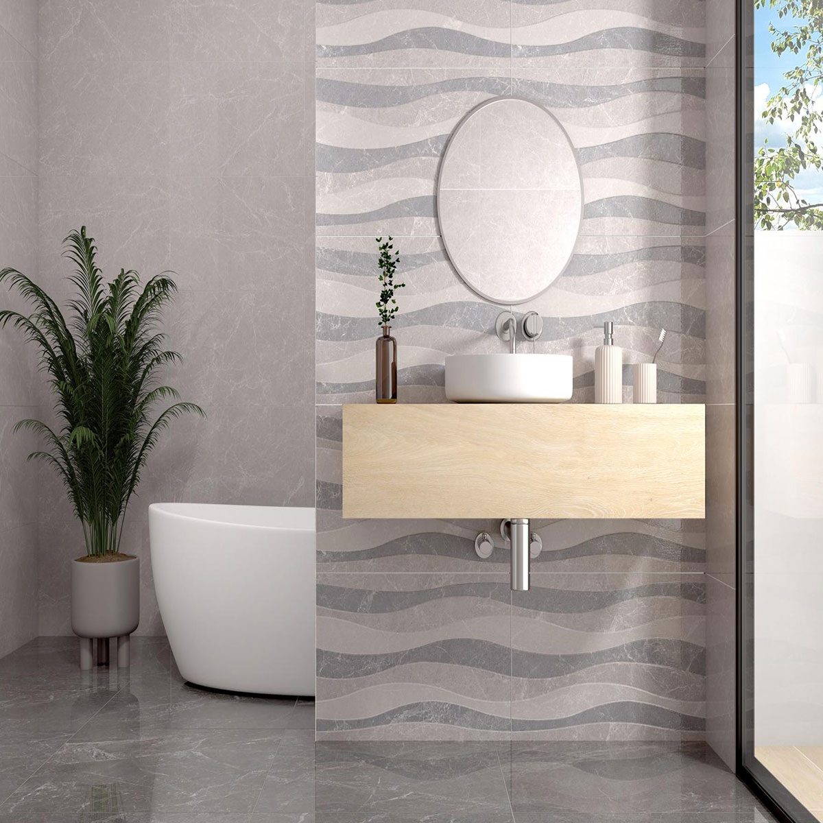 Salle de bain avec revêtement AT Murano Perla Mat 33,3x55