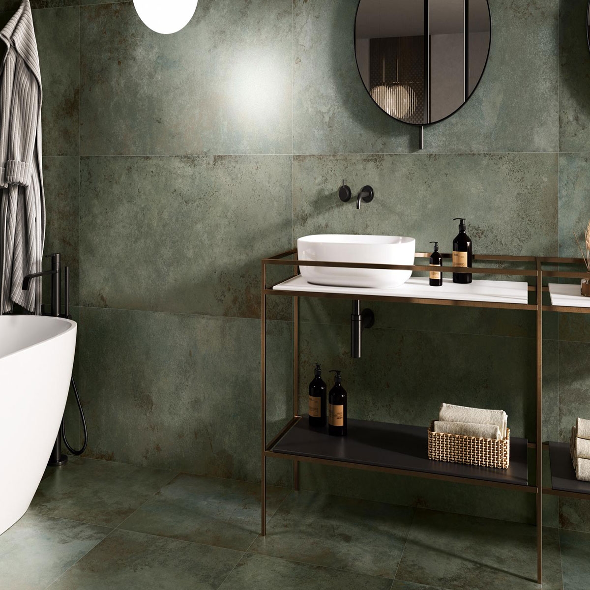 Salle de bain avec revêtement Alloy Mint Lapatto 60x120