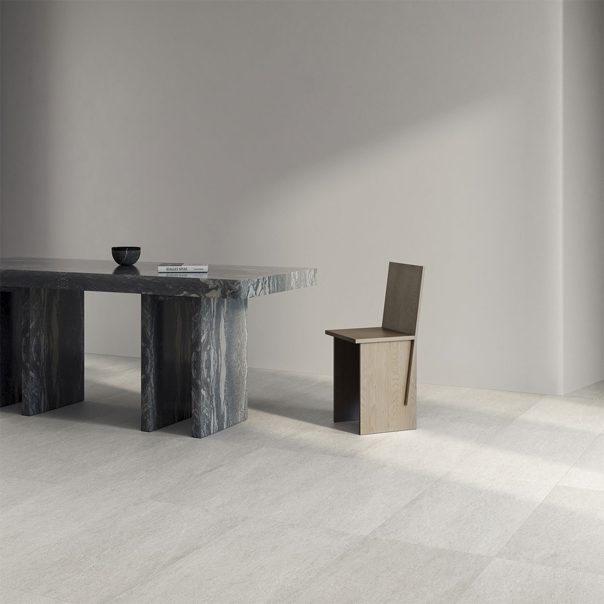 Interior con pavimento Khala White 60x120