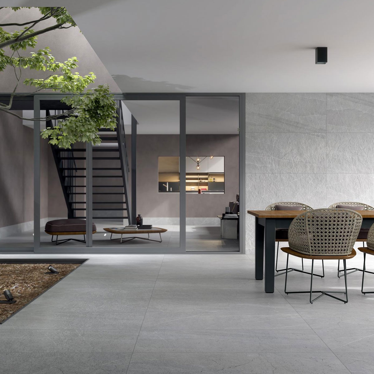 Exterior com pavimento Pietra Di Lavagna Argento 60x60