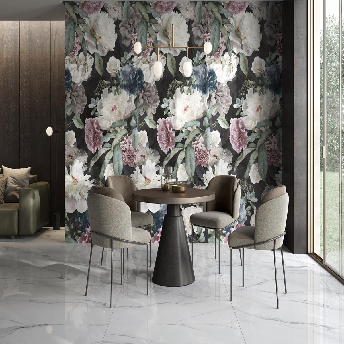 Salon avec sol Calacata White 120x120