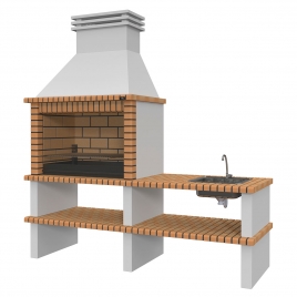 Grill mit Arbeitsplatte, Spüle und Nisa gelb-braunem Wasserhahn