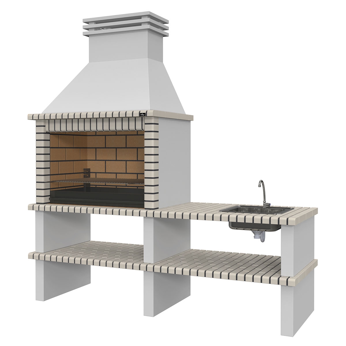 Barbecue with Countertop, Sink and Faucet Nisa White-Brown