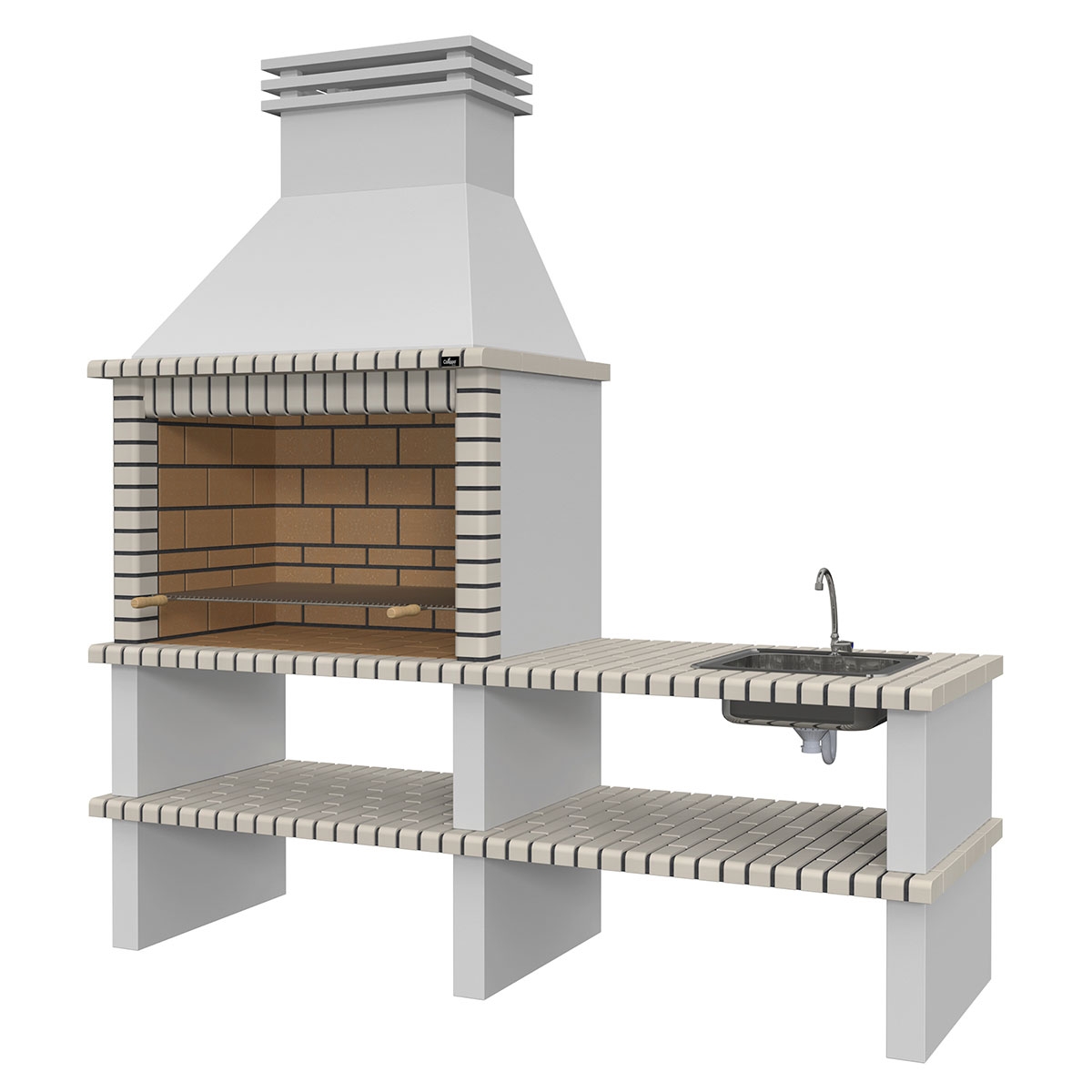 Grill mit Arbeitsplatte, Waschbecken und Wasserhahn Nisa Weiß-Braun - 2