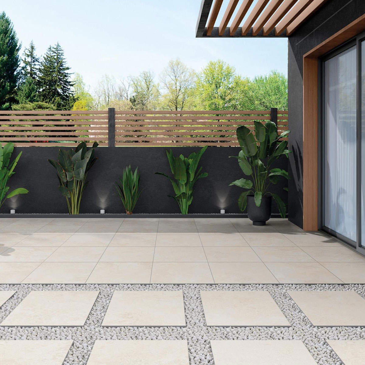 Exterior con pavimento Pietra Di Rapolano Ivory Antideslizante 60x60