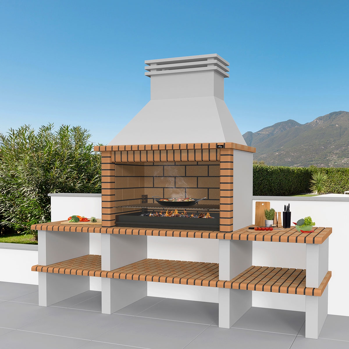 Environment with Barbecue with 2 Countertops Nisa Yellow-Brown