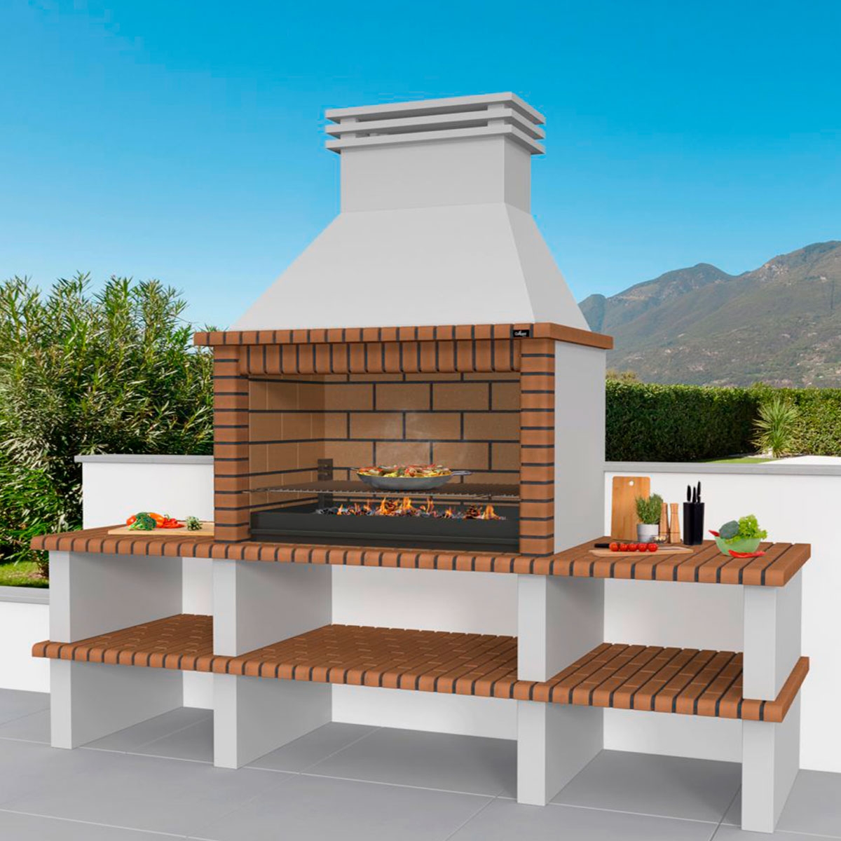 Ambiente con Barbacoa con 2 Encimeras Nisa Templar-Marrón