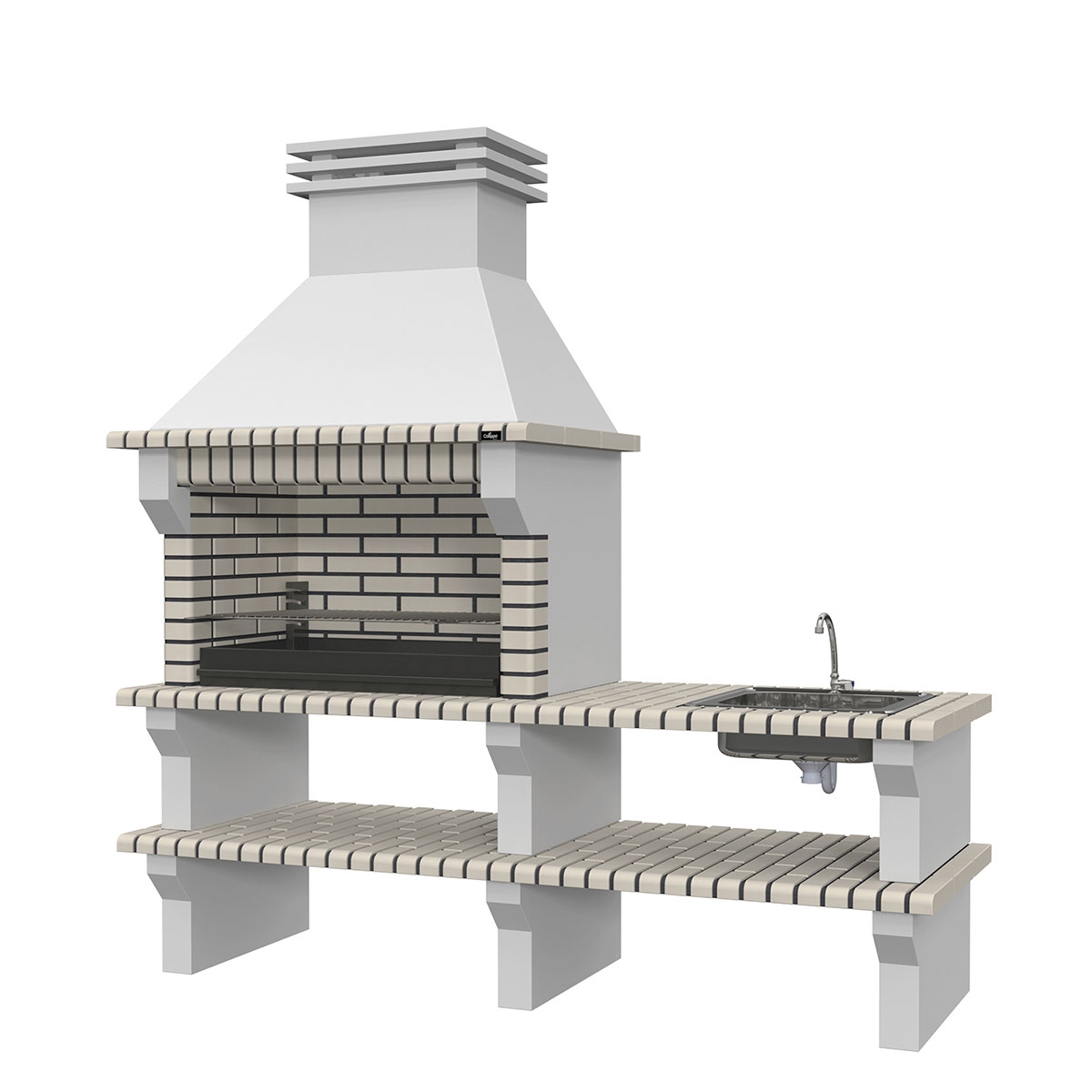 Barbecue with worktops, sink and faucet Viana White