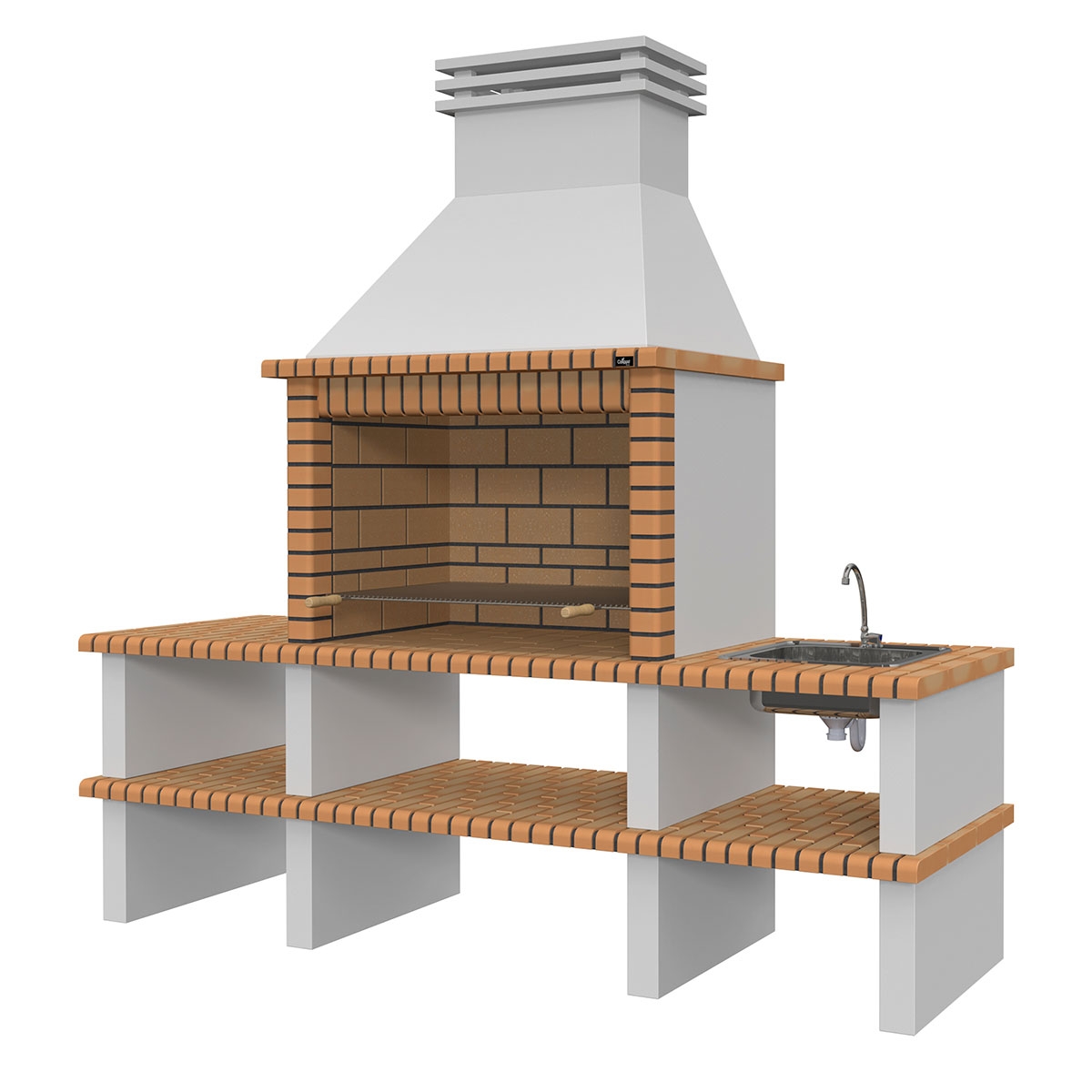 Barbecue with 2 Countertops, Sink and Nisa Yellow-Brown Faucet - 2