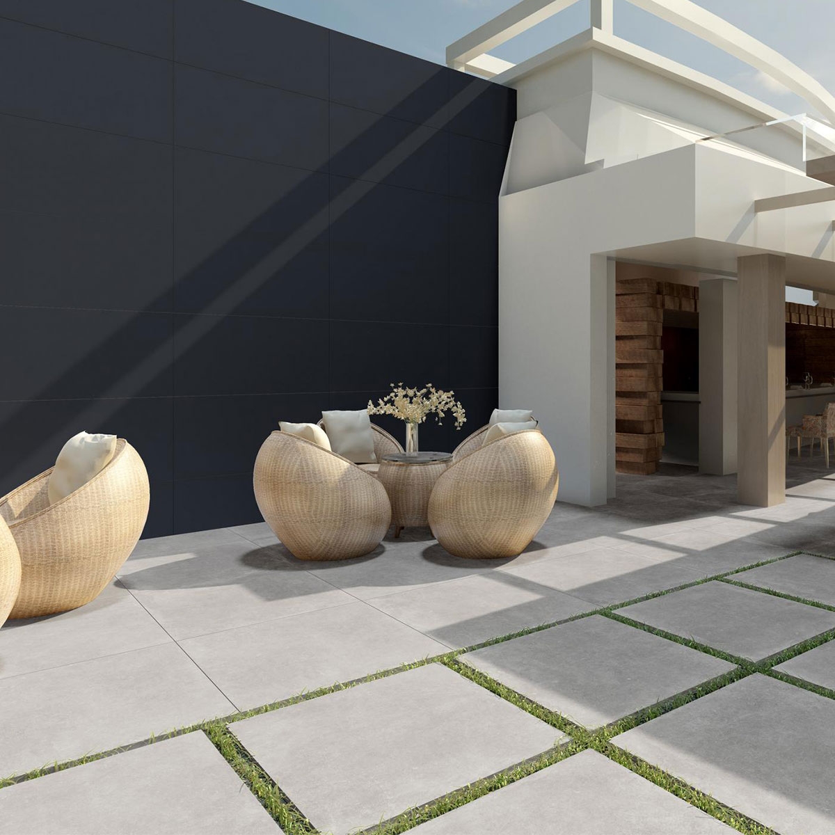 Exterior com revestimento Essenza Nero 60x120