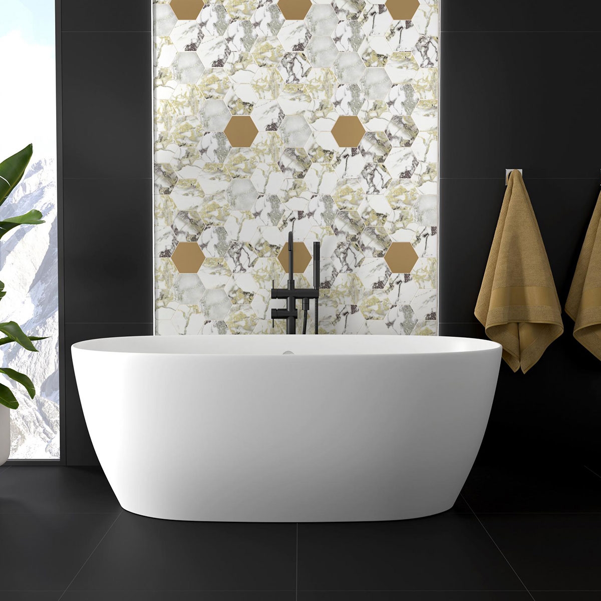 Interior con pavimento Essenza Nero 60x120