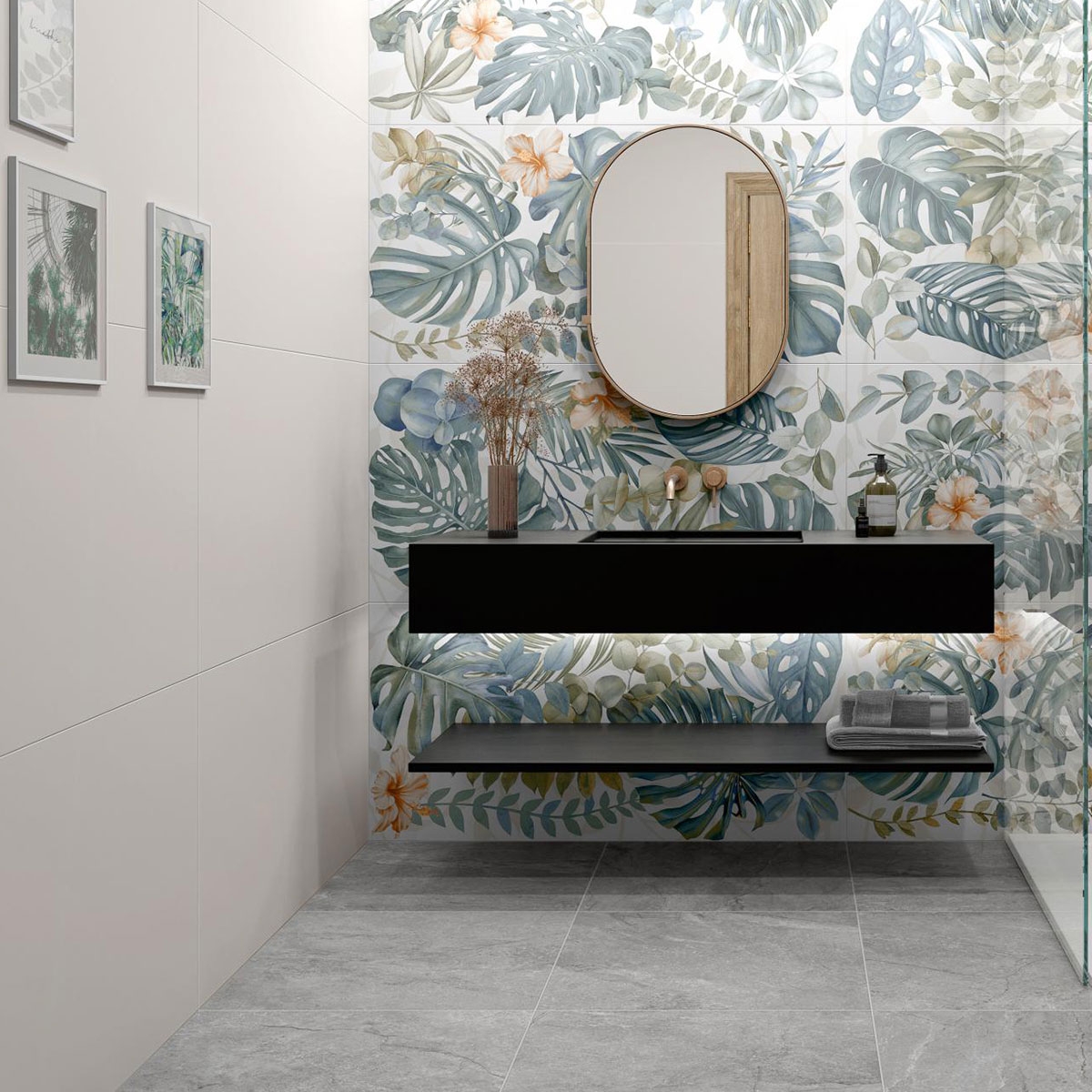 Interior com revestimento Essenza Bianco Gloss 60x120