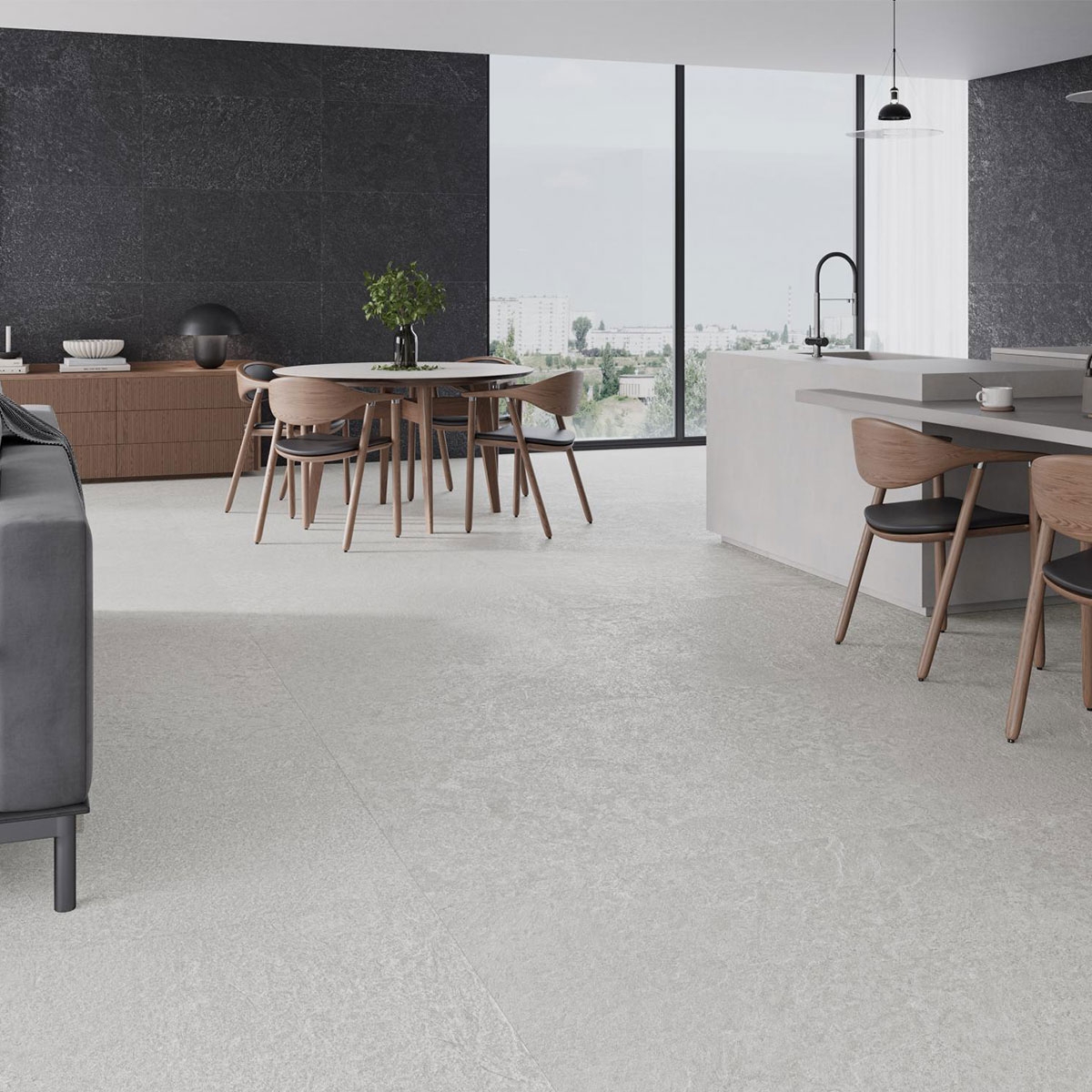 Interior with Essenza Bianco Brillo 60x120 flooring