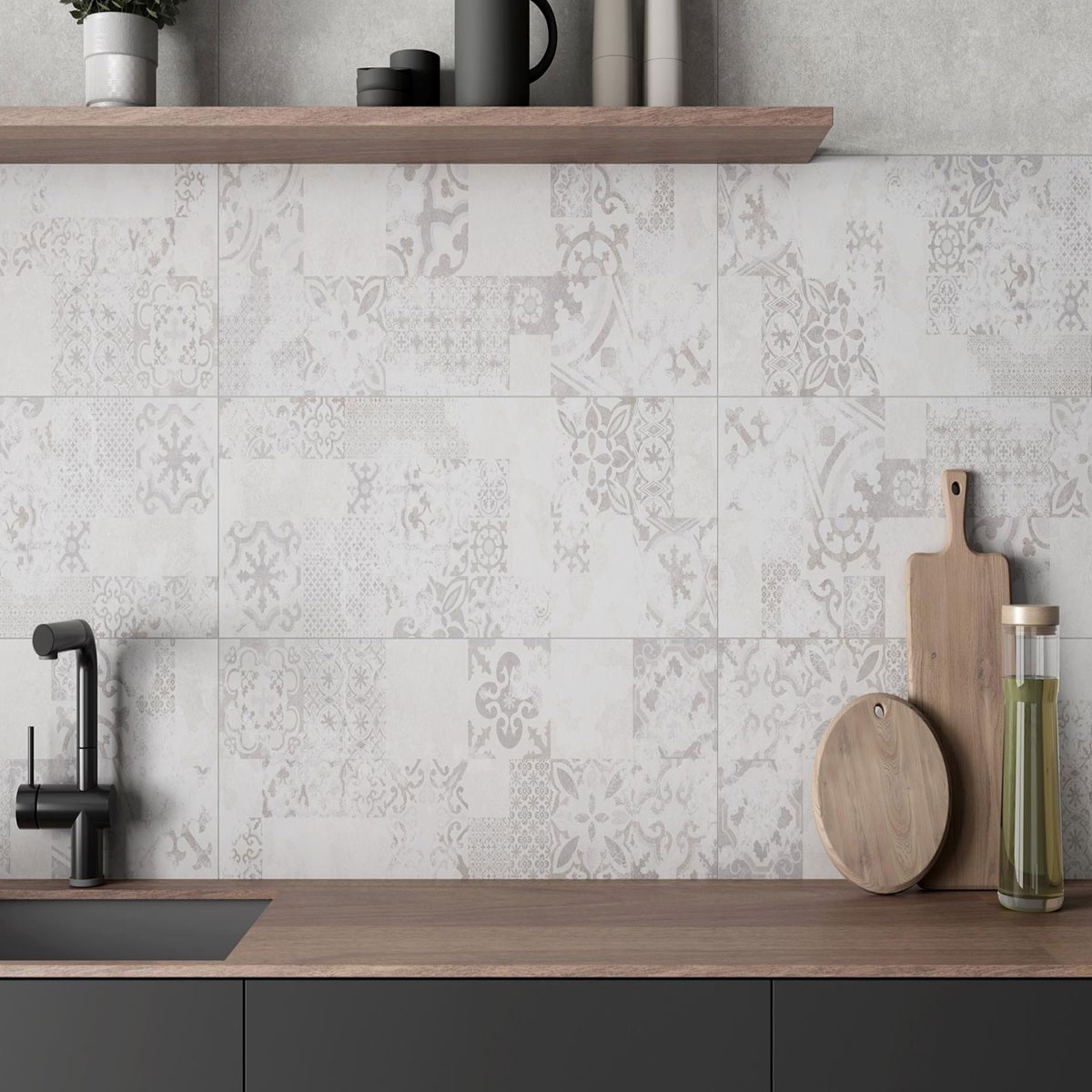 Cuisine avec décor Odéon Revêtement gris 30x90