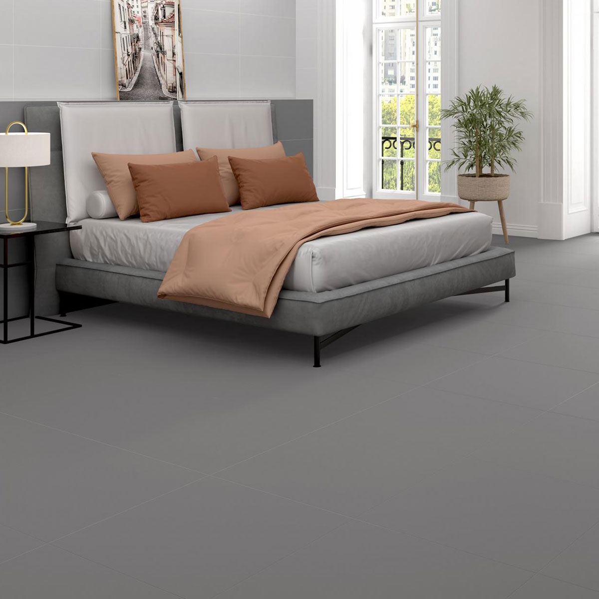 Interior con pavimento Essenza Perla 30x60