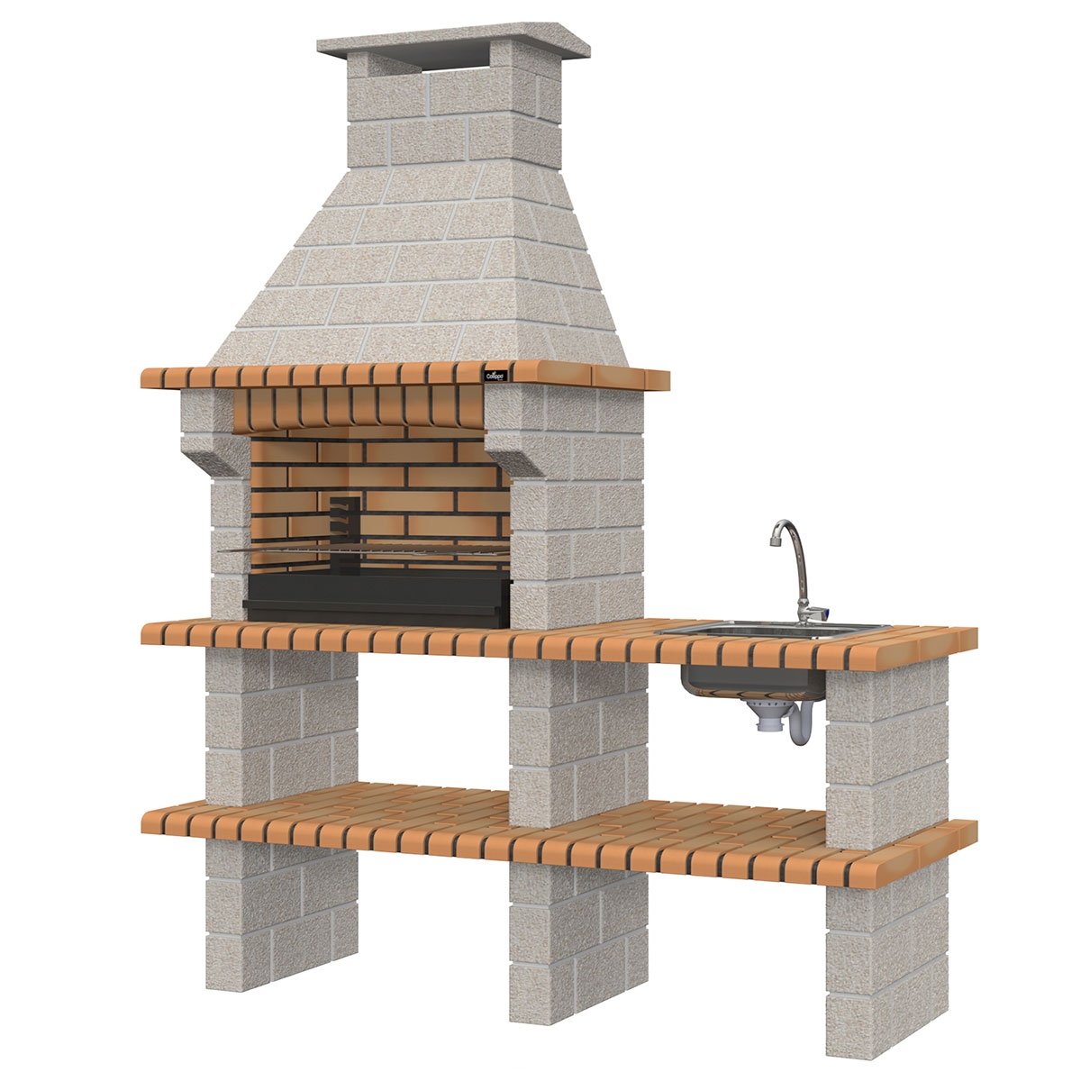 Grill mit Arbeitsplatten, Waschbecken und Wasserhahn Braga Yellow