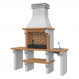 Grill mit 2 Arbeitsplatten, Spüle und Fafe gelber Wasserhahn