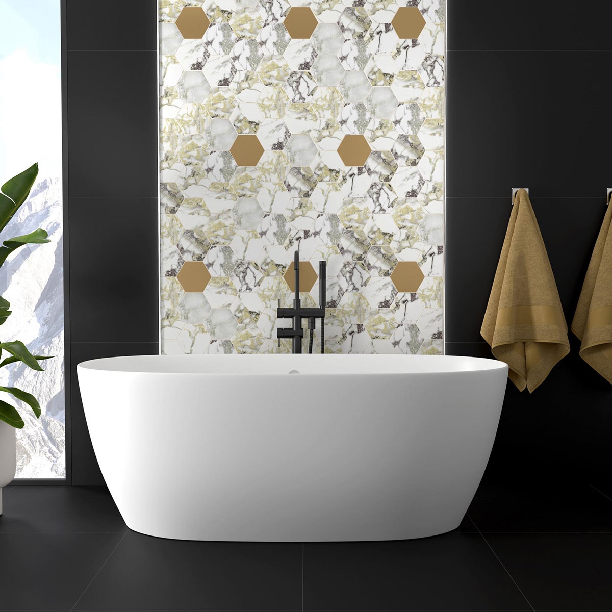 Baño con pavimento Essenza Nero 60x60