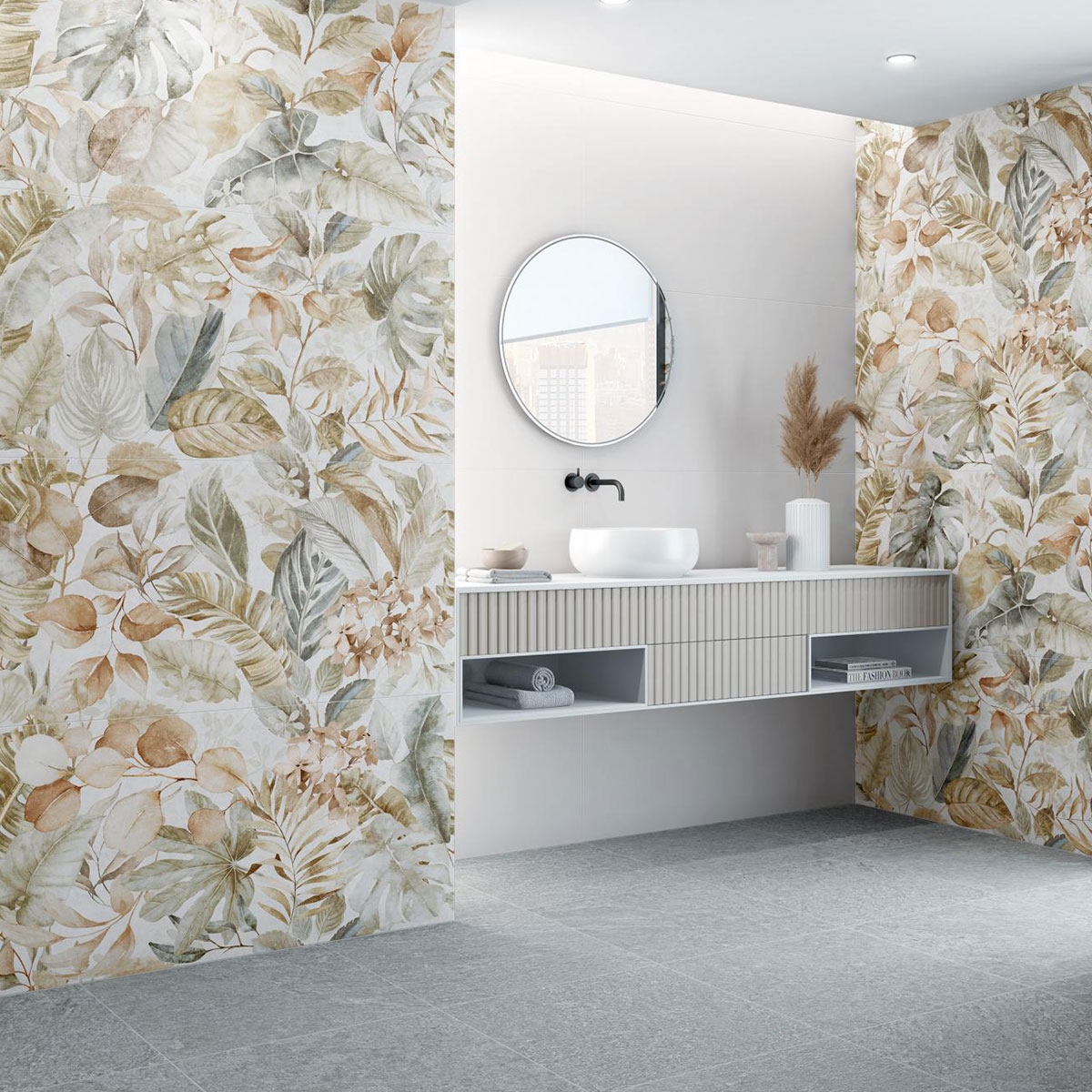 Interior con revestimiento Essenza Bianco 60x60