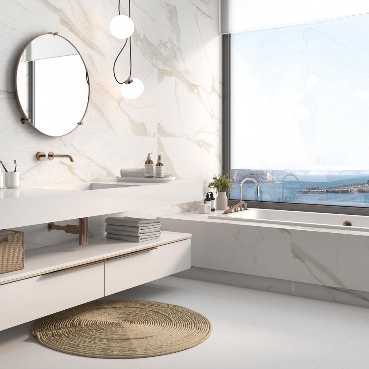 Intérieur avec revêtement de sol Essenza Bianco Gloss 60x60