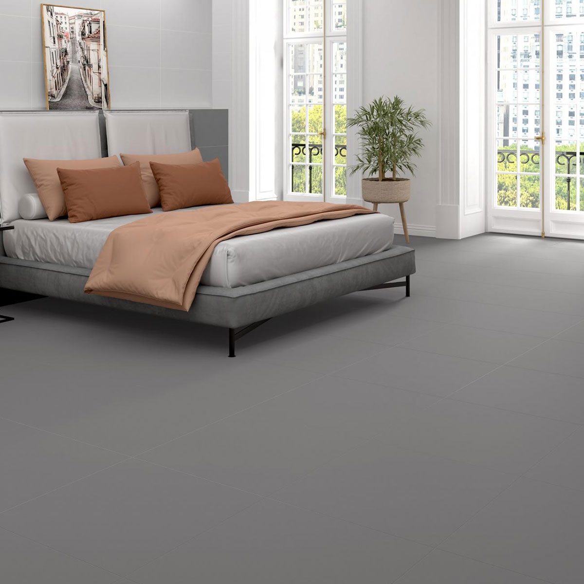 Room with flooring Essenza Grigio 60x60