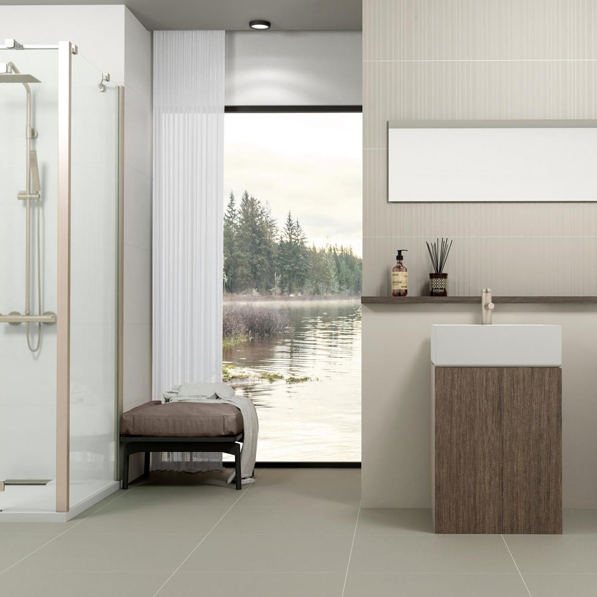 Interior with Essenza Tortora 60x60 flooring