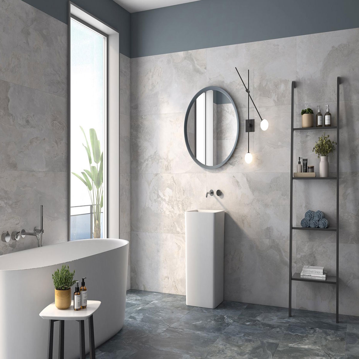 Bathroom with Slate Way Pearl Matte 60x120 coating (Box 1.44m2)