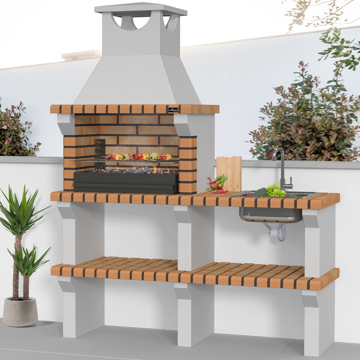 mit Arbeitsplatten, Waschbecken und Wasserhahn Vagos Gelb