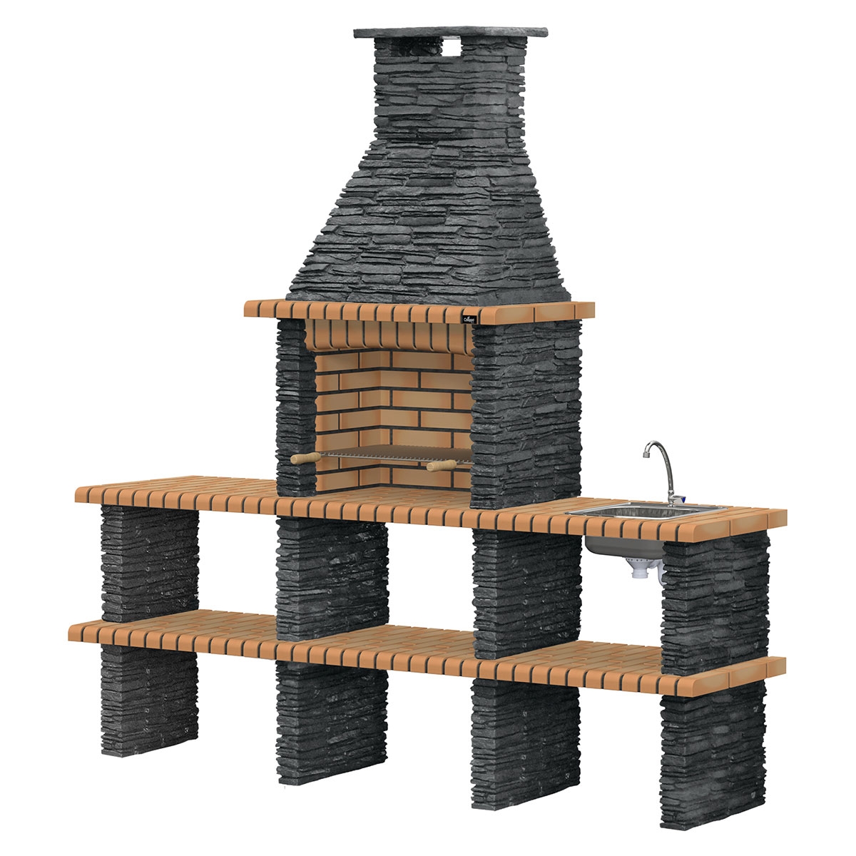 Barbecue with 2 Countertops, Sink and Piódão Amarillo Faucet