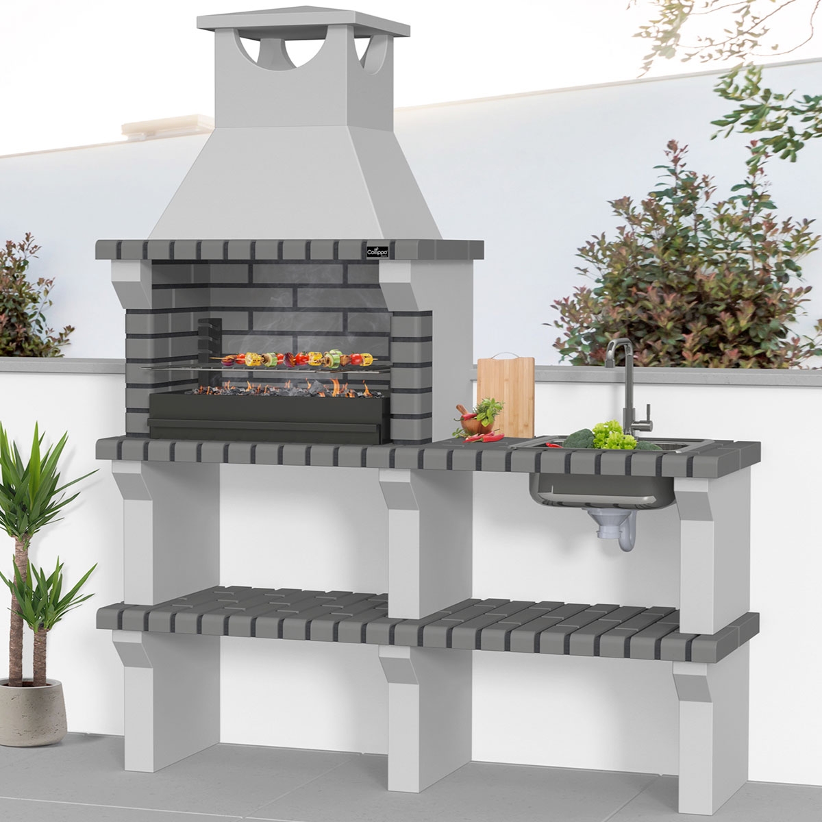 mit Arbeitsplatten, Waschbecken und Wasserhahn Vagos Gray