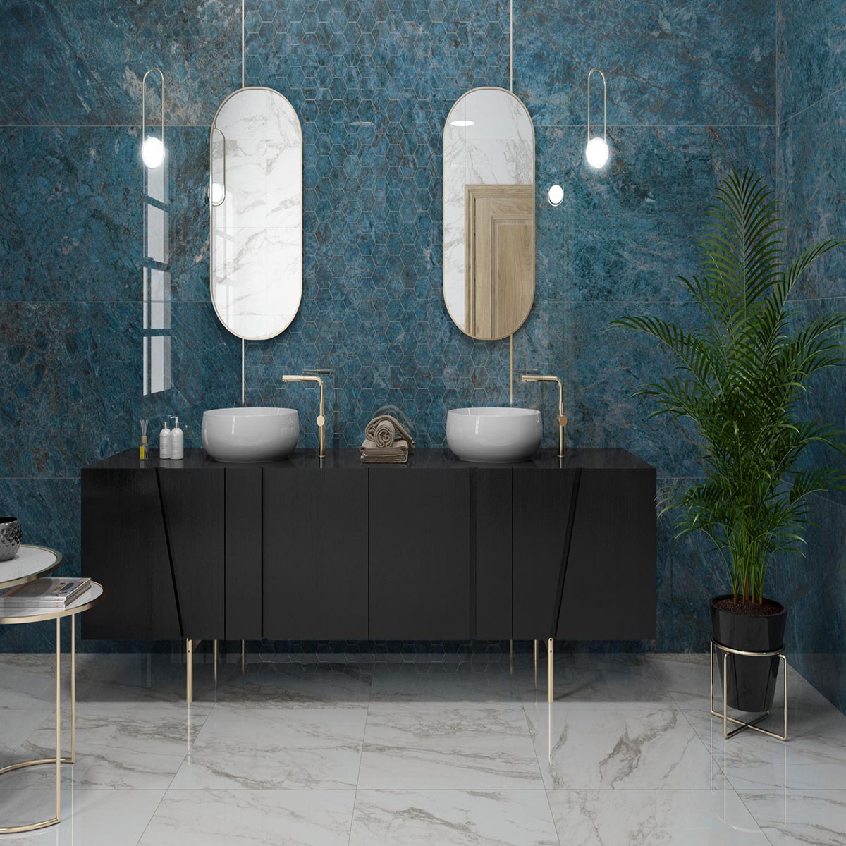 Salle de bain avec revêtement CR Lux Kionia Azzurro 60x120