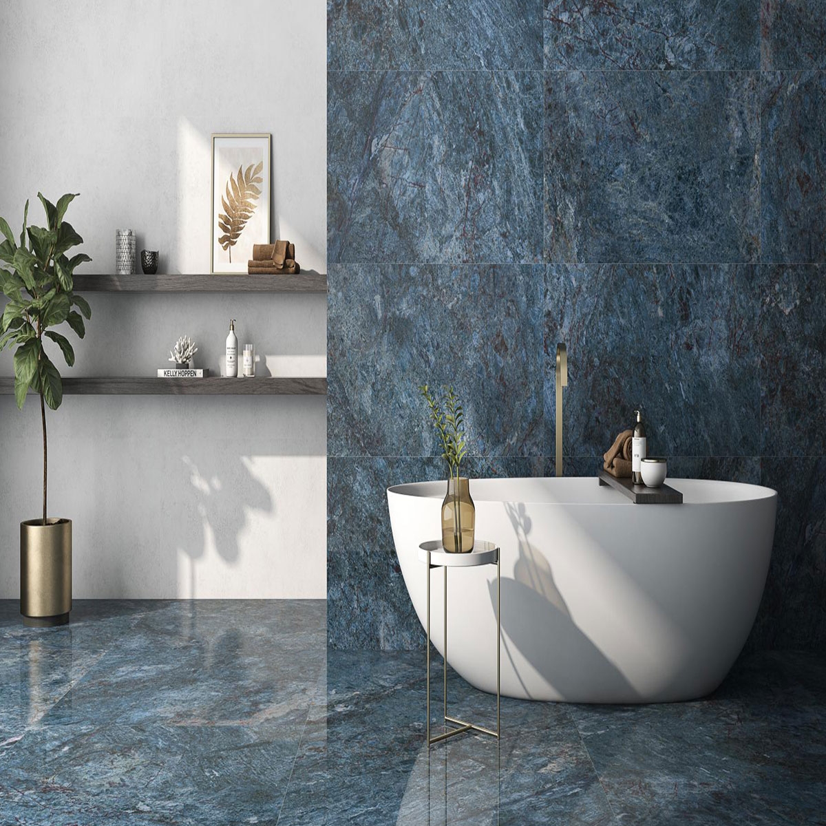 Casa de banho com pavimento e revestimento de parede CR Lux Kionia Azzurro 60x120