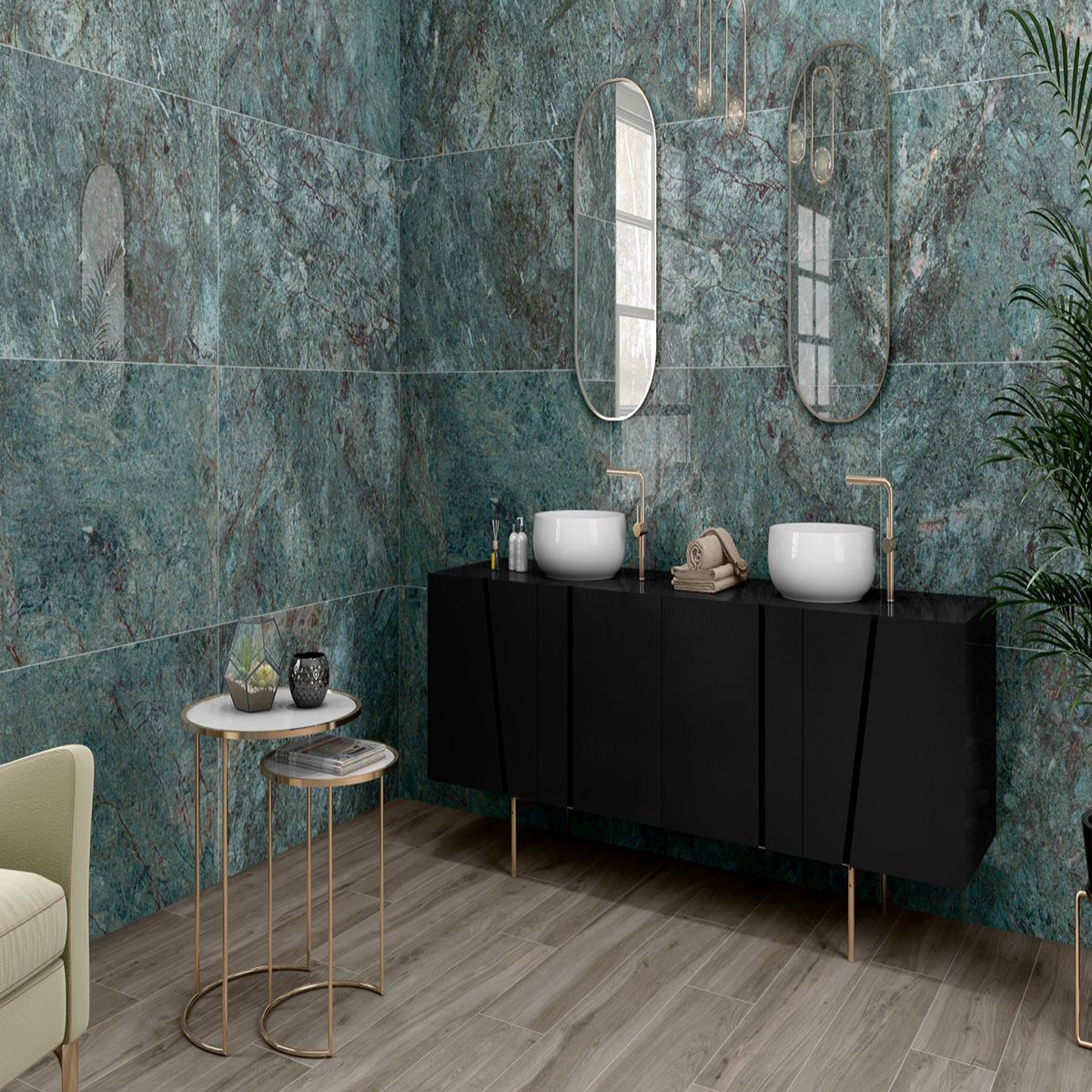 Casa de banho com revestimento CR Lux Kionia Smeraldo 60x120