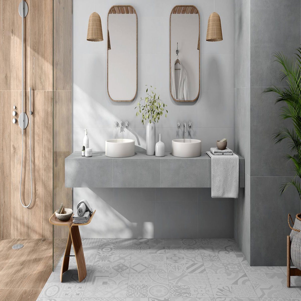 Bathroom with flooring and wall tiles AT Aren Siena 20x120