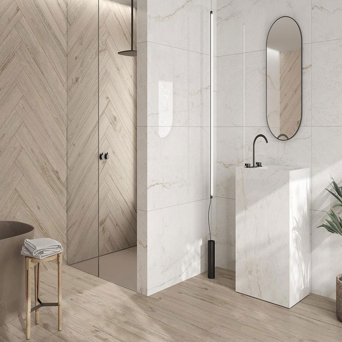 Baño con revestimiento Onix White 60x120 (Caja 1.44m2)