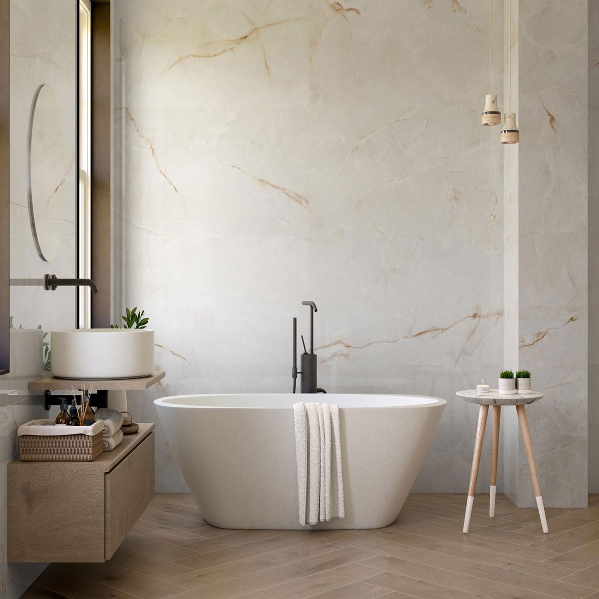 Bathroom with Onix White Polished coating 60x120