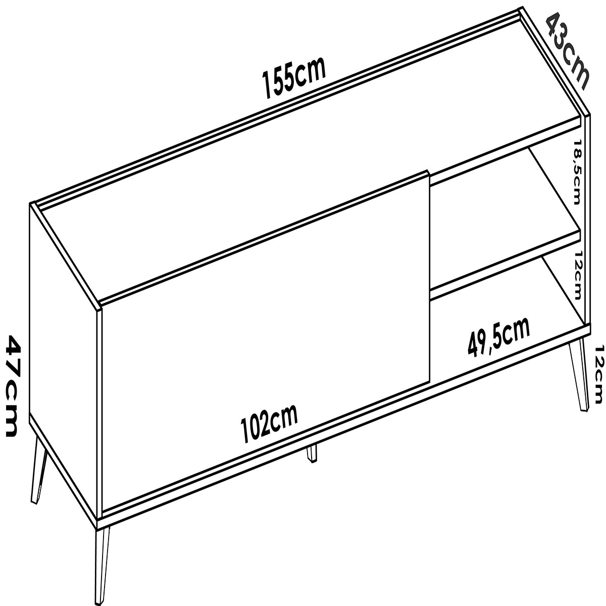 Messungen des Ness White/Natural TV-Stands