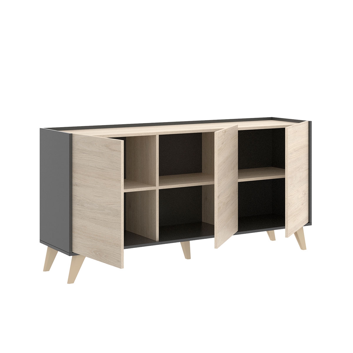 Ness 3 Tür-Sideboard Graphit/Natürlich - 3
