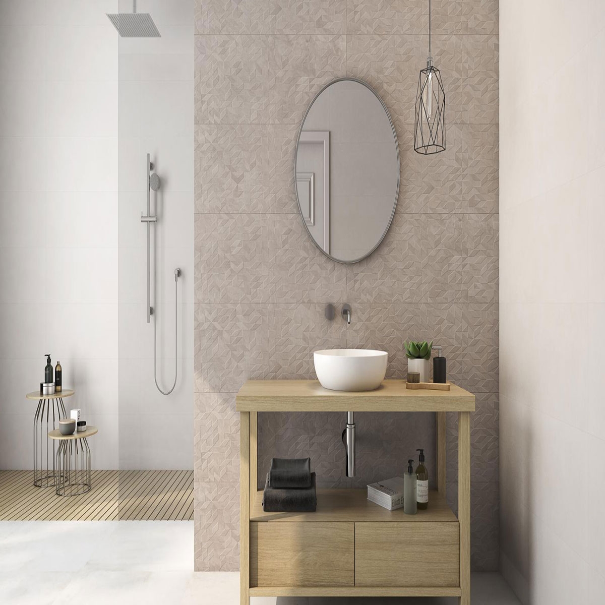 Bathroom with Sils Relief Sand coating 33.3x100