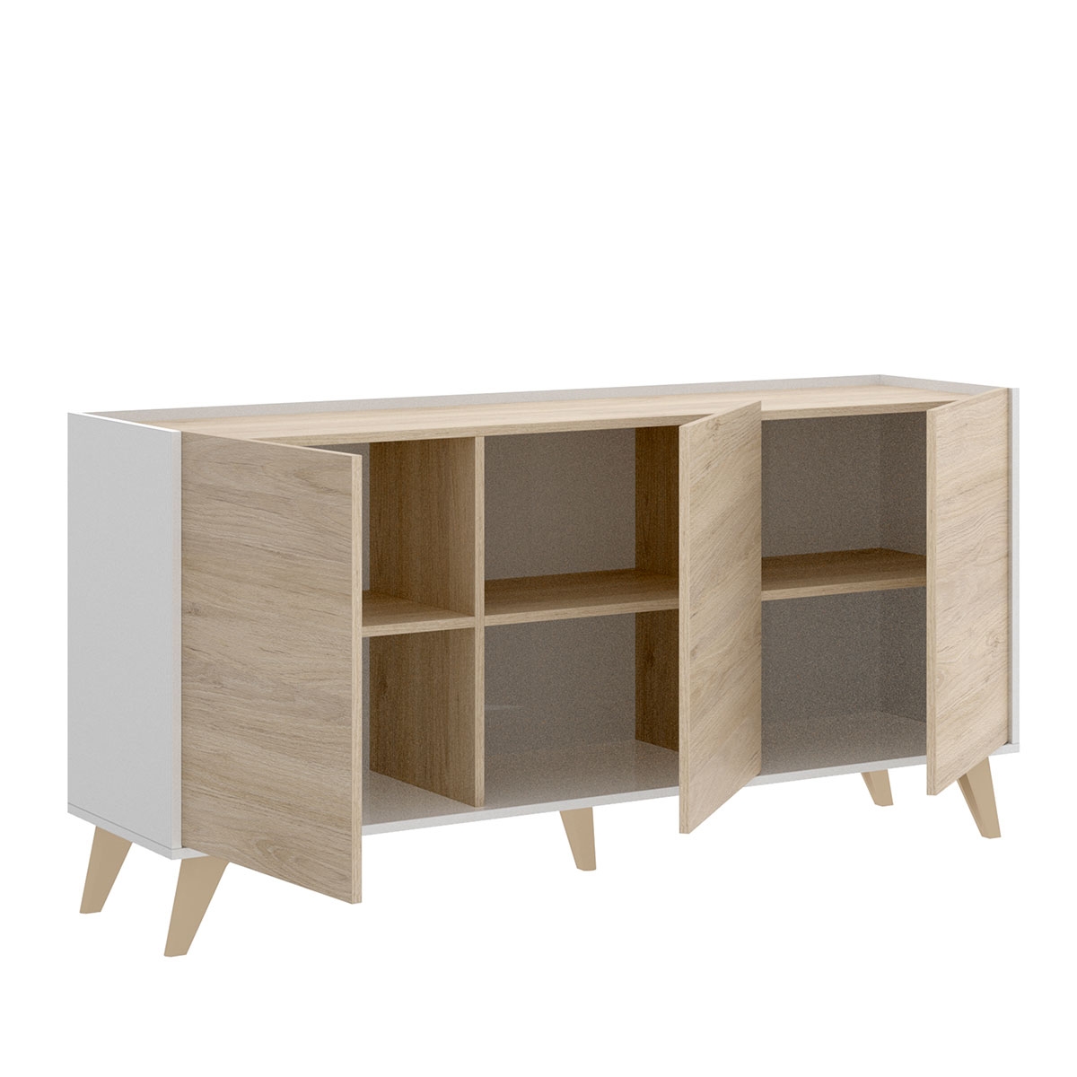 Ness White/Natural 3-Tür-Sideboard – 3