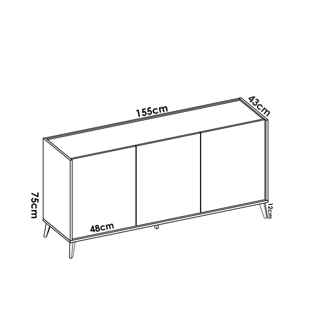 Mesures de 3 portes Ness Enfilade Blanc/Naturel