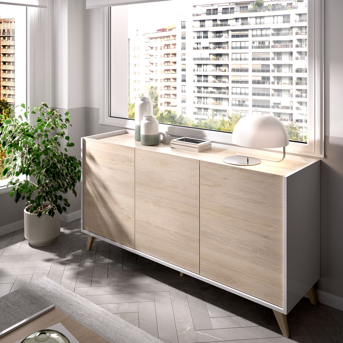 Umgebung mit 3 Door Ness Sideboard Weiß/Natürlich - 2