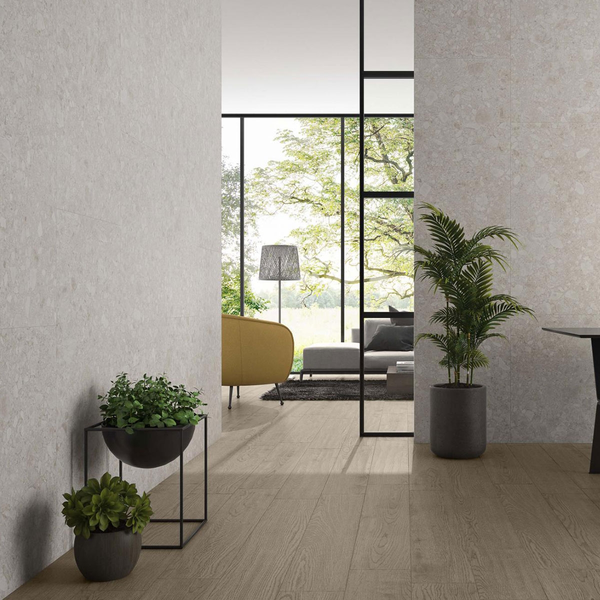 Interior com revestimento CR Gransasso Bianco 60x120