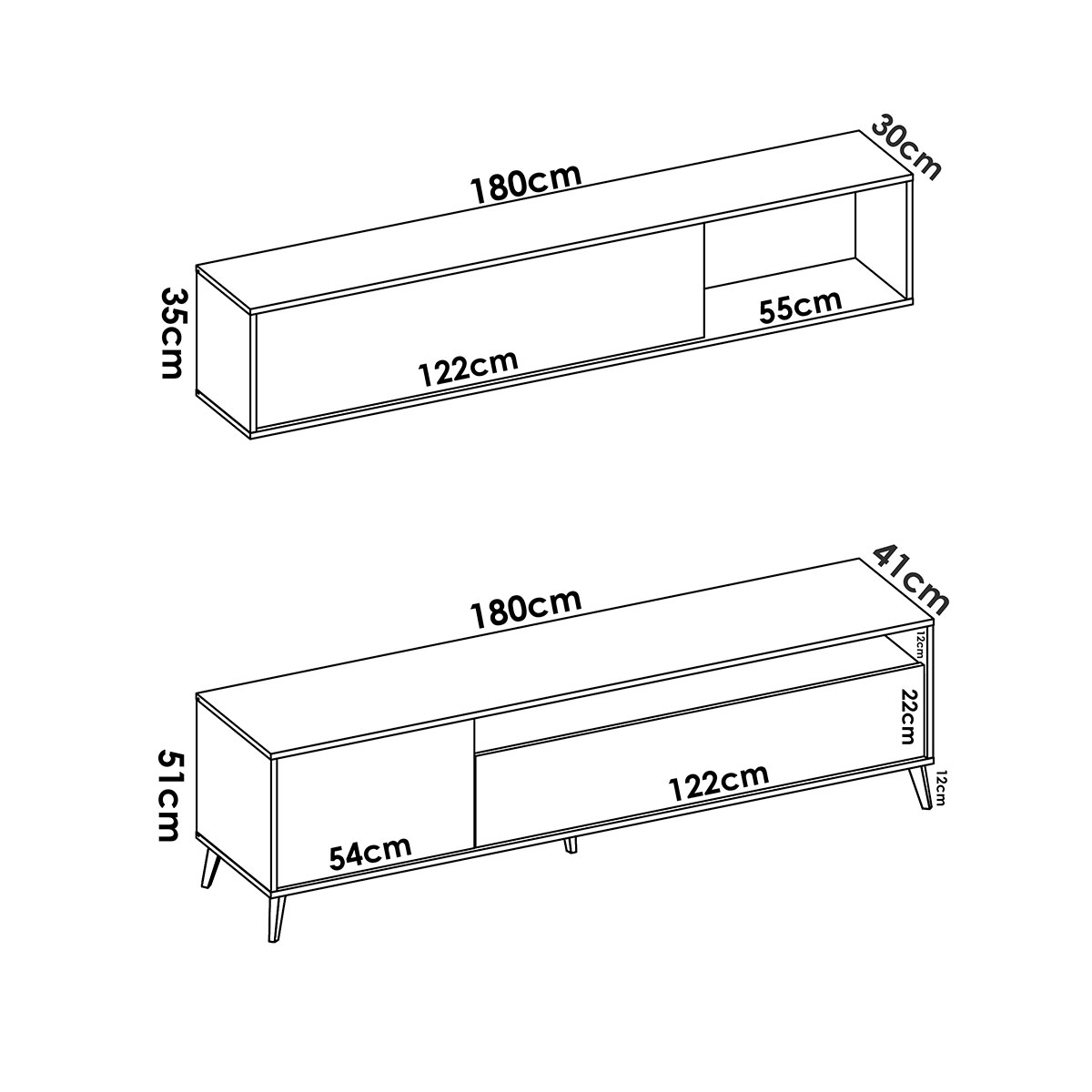 Maße des Bonn Natural/Graphite Compact Fernsehraums